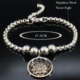 Triple Moon Goddess Charm Bracelet Stainless Steel Eye Bead Cuff