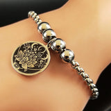 Triple Moon Goddess Charm Bracelet Stainless Steel Eye Bead Cuff