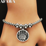 Triple Moon Goddess Charm Bracelet Stainless Steel Eye Bead Cuff