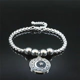 Triple Moon Goddess Charm Bracelet Stainless Steel Eye Bead Cuff