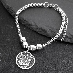 Triple Moon Goddess Charm Bracelet Stainless Steel Eye Bead Cuff