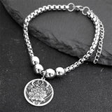 Triple Moon Goddess Charm Bracelet Stainless Steel Eye Bead Cuff
