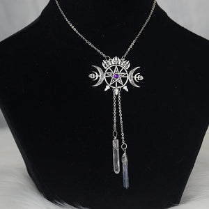 Witch Triple Crescent Moon Pentagram Necklace