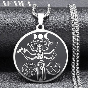 Witch Triple Moon Goddess Hecate Necklace Stainless Steel