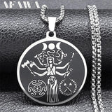 Witch Triple Moon Goddess Hecate Necklace Stainless Steel