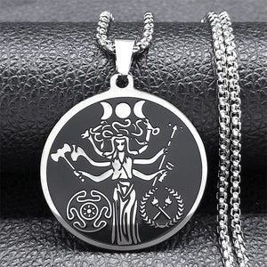 Witch Triple Moon Goddess Hecate Necklace Stainless Steel
