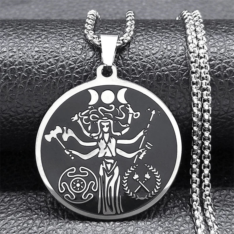 Witch Triple Moon Goddess Hecate Necklace Stainless Steel