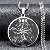 Witch Triple Moon Goddess Hecate Necklace Stainless Steel