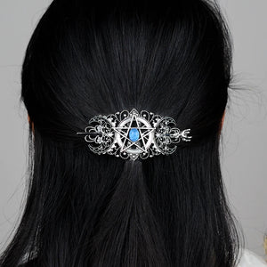 Triple Moon Pentagram Hair Barrette Wicca Hairclip