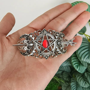 Triple Moon Pentagram Hair Barrette Wicca Hairclip