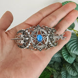 Triple Moon Pentagram Hair Barrette Wicca Hairclip