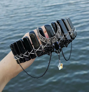 Raw Crystal Plating Bat Chain Headband Witchcraft Hair Accessories