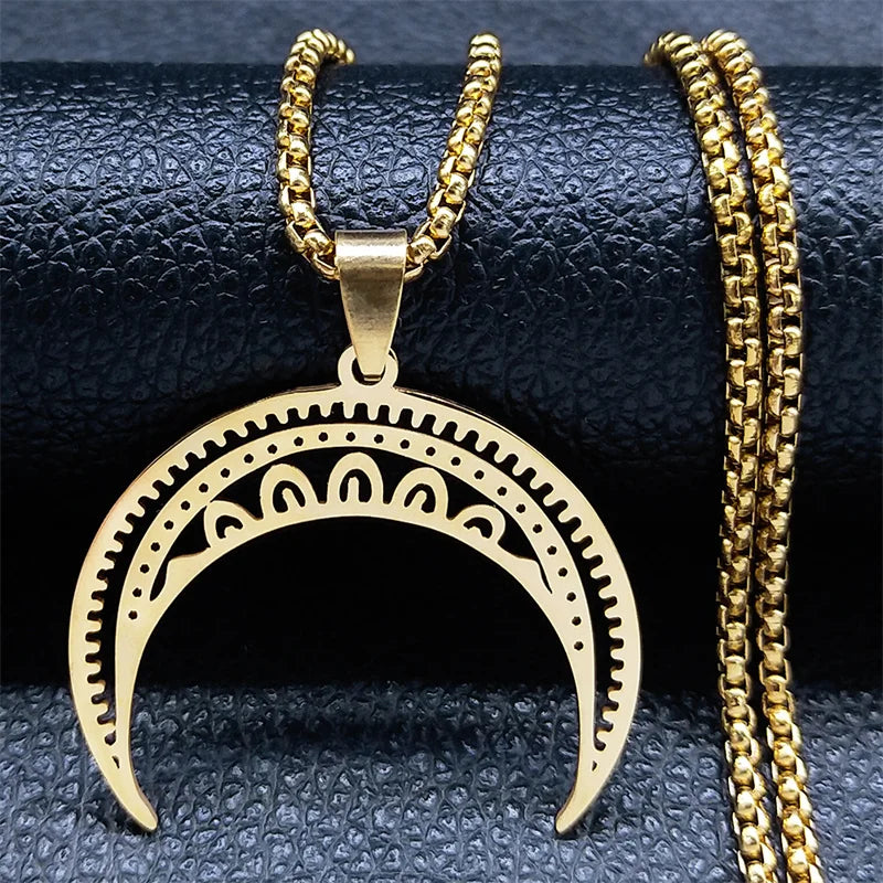 Moon Pendant Necklace Stainless Steel Crescent Meniscus Necklaces
