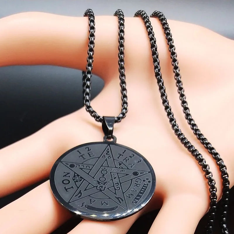 Men's Witchcraft Pentagram Necklace Tetragrammaton Pendant