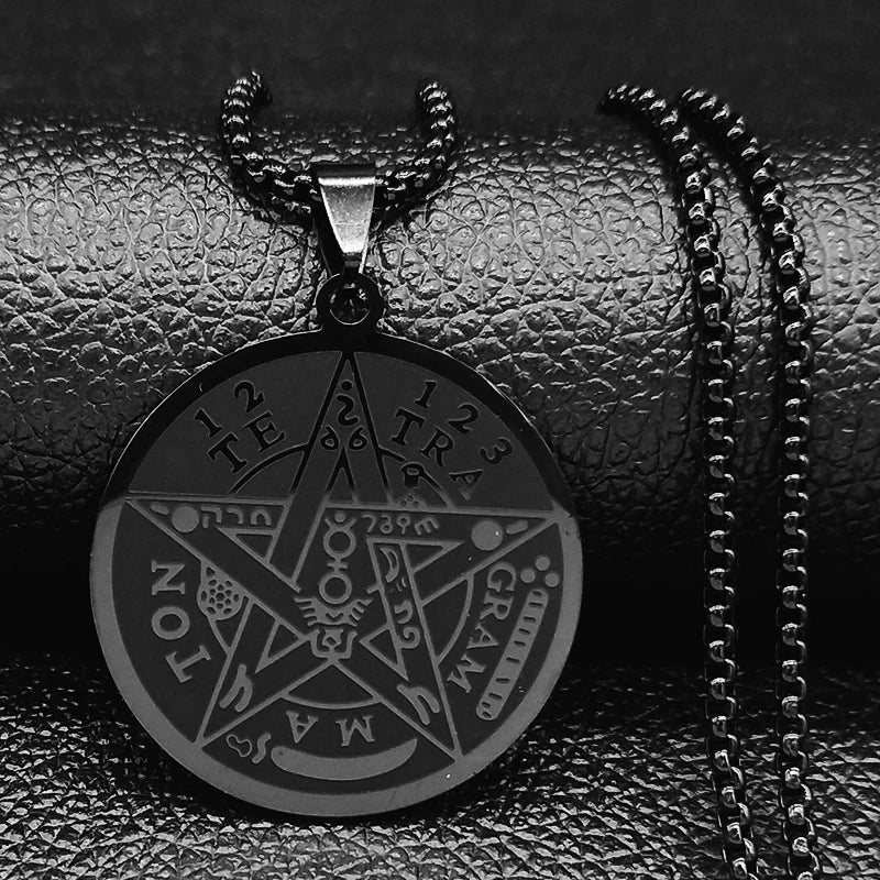 Men's Witchcraft Pentagram Necklace Tetragrammaton Pendant