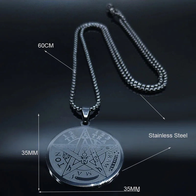 Men's Witchcraft Pentagram Necklace Tetragrammaton Pendant