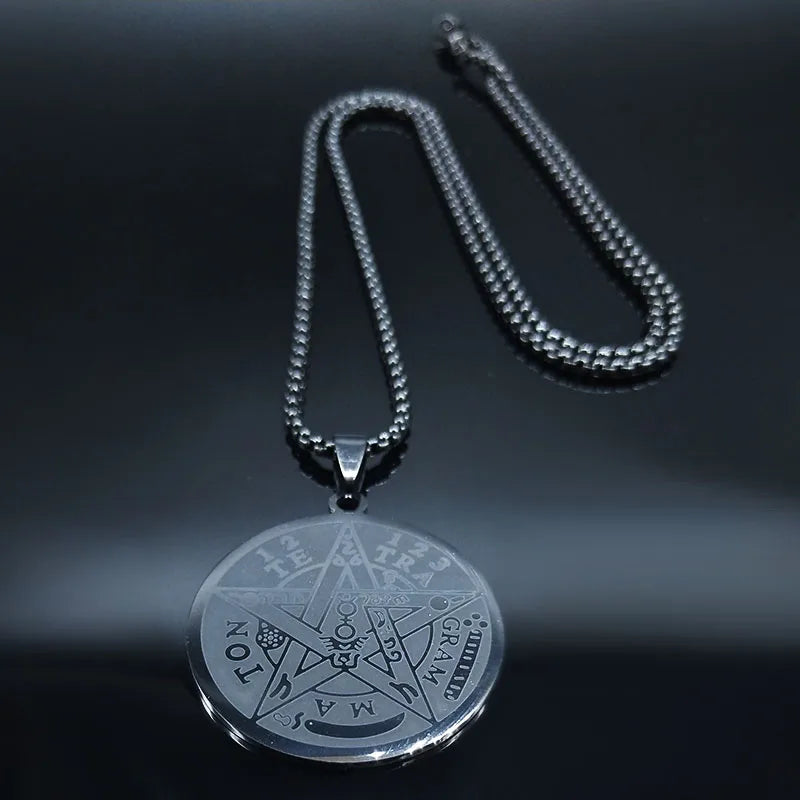 Men's Witchcraft Pentagram Necklace Tetragrammaton Pendant