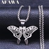 Stainless Steel Butterfly Moon Phase Necklace Statement Jewelry