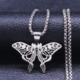 Stainless Steel Butterfly Moon Phase Necklace Statement Jewelry