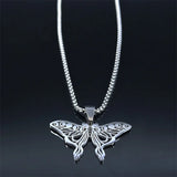 Stainless Steel Butterfly Moon Phase Necklace Statement Jewelry
