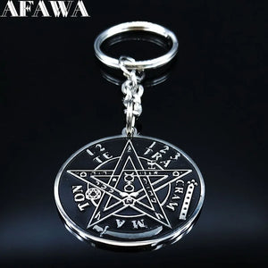 Witchcraft Tetragrammaton Pentagram Steel Key Chain Blessed Lord Shem Keyring