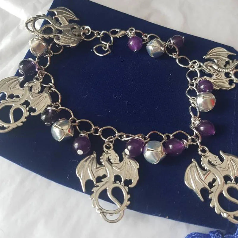Witches Charm Anklet Dragon Amethyst Pagan Gothic Bracelet