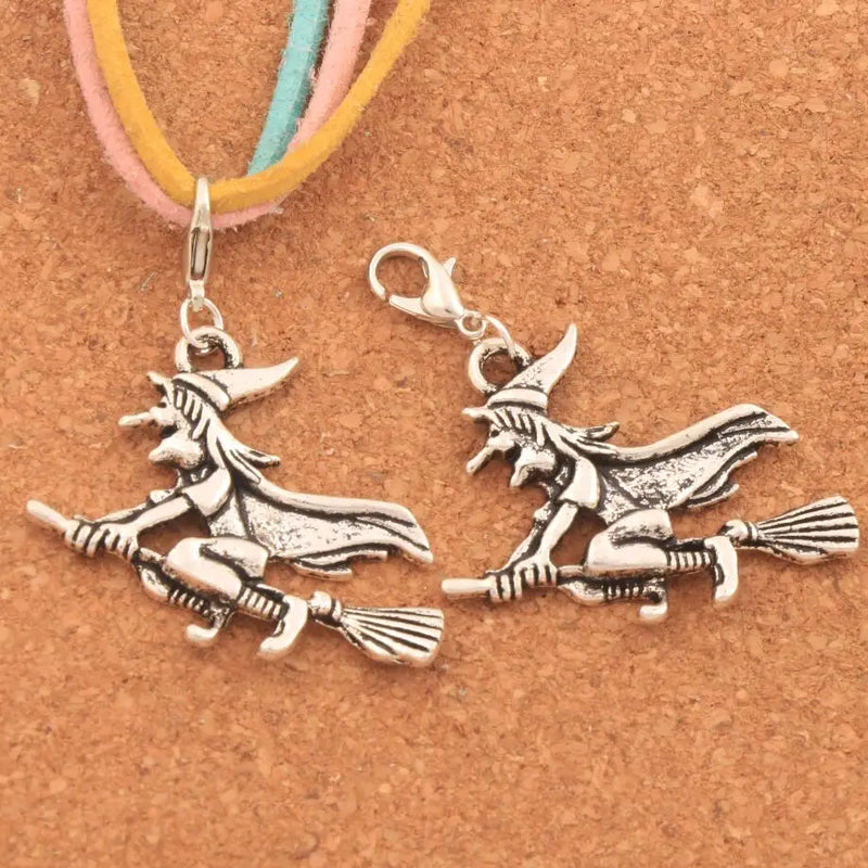 Witches On Broom Charm Beads 10Pcs C224