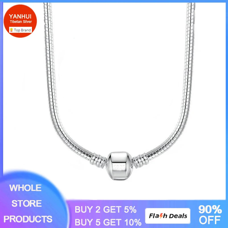 45-60cm Silver Snake Chain Necklace for Pendants Beads DIY Jewelry PN005