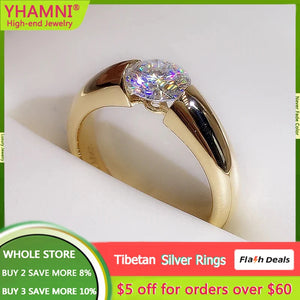 Golden Tibetan Silver CZ Zircon Ring for Engagement Wedding