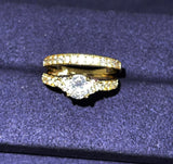 Tibetan Silver Rings for Women 2.0ct Cubic Zircon Wedding Bands Set