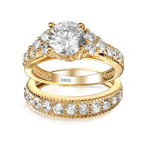Tibetan Silver Rings for Women 2.0ct Cubic Zircon Wedding Bands Set