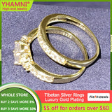 Tibetan Silver Rings for Women 2.0ct Cubic Zircon Wedding Bands Set