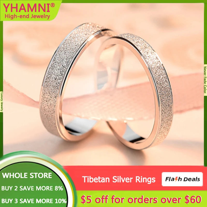 Frosted Texture Tibetan Silver Couple Wedding Band Ring