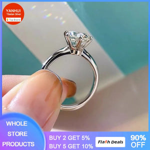 Platinum Texture Ring 2.0ct CZ Wedding Band Tibetan Silver