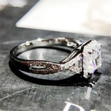 Tibetan Silver Ring Princess Cut Zircon Crystal Wedding Band
