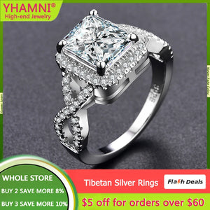 Tibetan Silver Ring Princess Cut Zircon Crystal Wedding Band