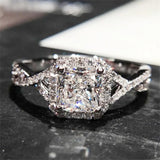 Tibetan Silver Ring Princess Cut Zircon Crystal Wedding Band