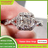 Tibetan Silver Ring Princess Cut Zircon Crystal Wedding Band
