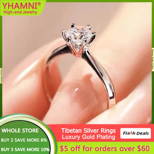 18K Tibetan Silver Zircon Wedding Band Ring Women