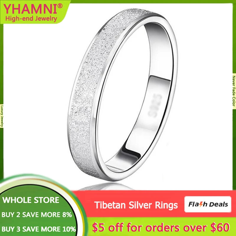 Tibetan Silver Frosted Finger Ring Wedding Band Fine Jewelry