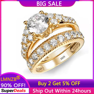 Tibetan Silver Rings Women 2.0ct Zirconia Stone Wedding Bands Sets