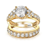Tibetan Silver Rings Women 2.0ct Zirconia Stone Wedding Bands Sets