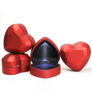 LED Light Heart Shaped Ring Box Velvet Jewelry Holder
