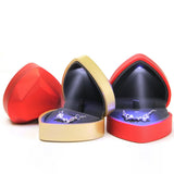 LED Light Heart Shaped Ring Box Velvet Jewelry Holder