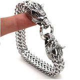 Wolf Head Bracelet Stainless Steel Chain Biker Men Jewelry