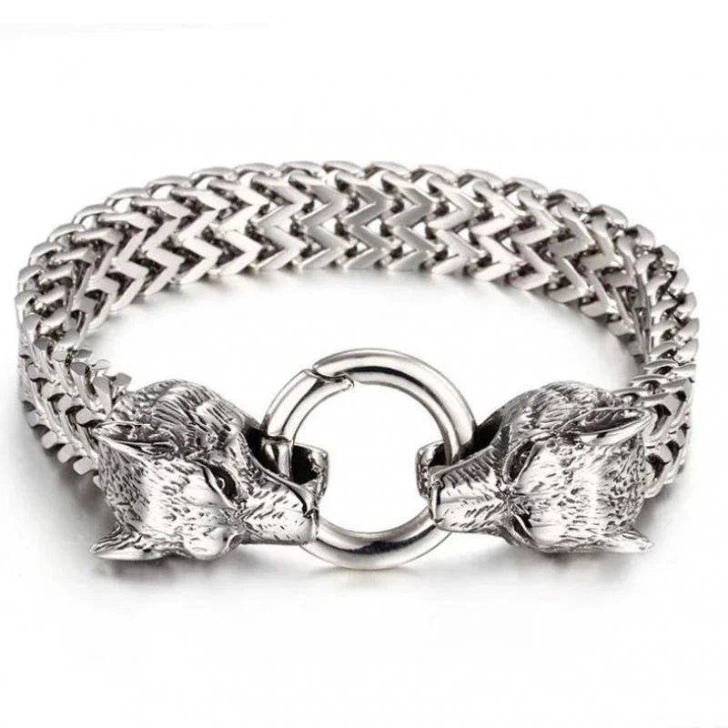 Wolf Head Bracelet Stainless Steel Chain Biker Men Jewelry