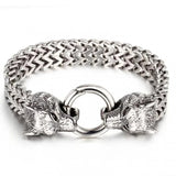 Wolf Head Bracelet Stainless Steel Chain Biker Men Jewelry