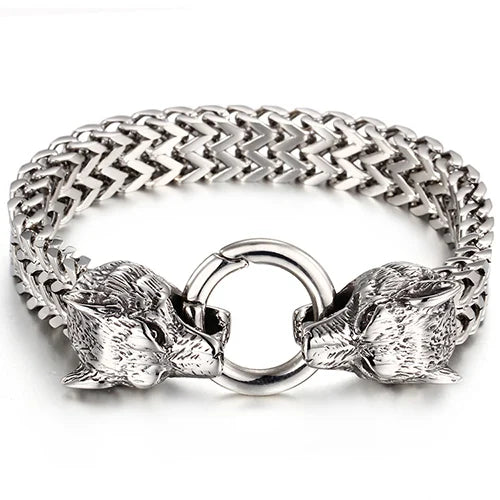 Wolf Lion Head Man Bracelet Stainless Steel Animal Gothic Hand Bands