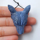 Natural Coral Wolf Head Pendant, Hand-Cut Jewelry 40x32x14mm