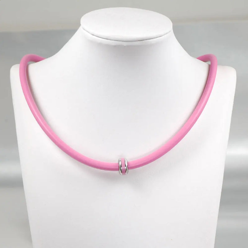 Pink Gray Silicone Necklace Pendant Stainless Steel Health Care